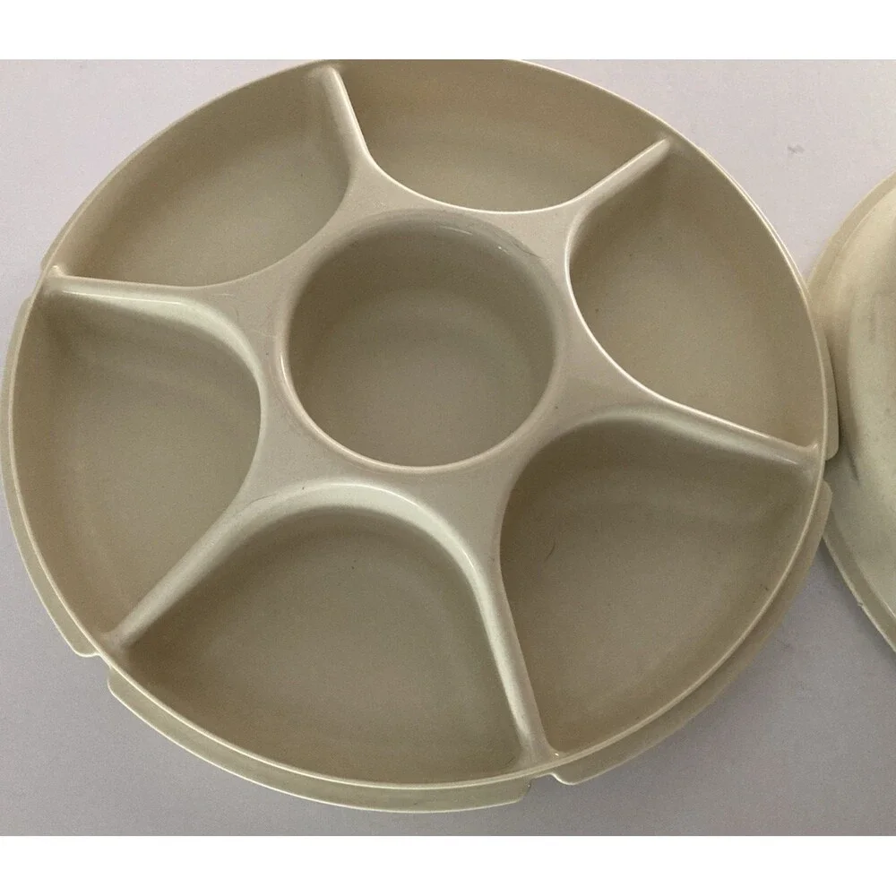 Vintage Tupperware Divided Party Tray Veggie Relish Fruit Dip Bowl 1666-1 1665-1